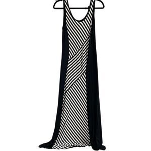 Promesa Ladies Tank Style Maxi Dress, Size Large, Black and White Stripes